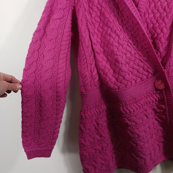 NWOT Aran Crafts Ireland 100% Merino Wool Long Cardigan Pink, SZ Large Lagenlook - Picture 8 of 16